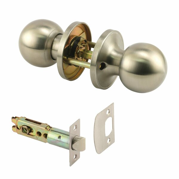 Prime-Line Passage Knob, Fits 2-3/8 in. and 2-3/4 in. Backset, Round, Satin 1 Set MP65008